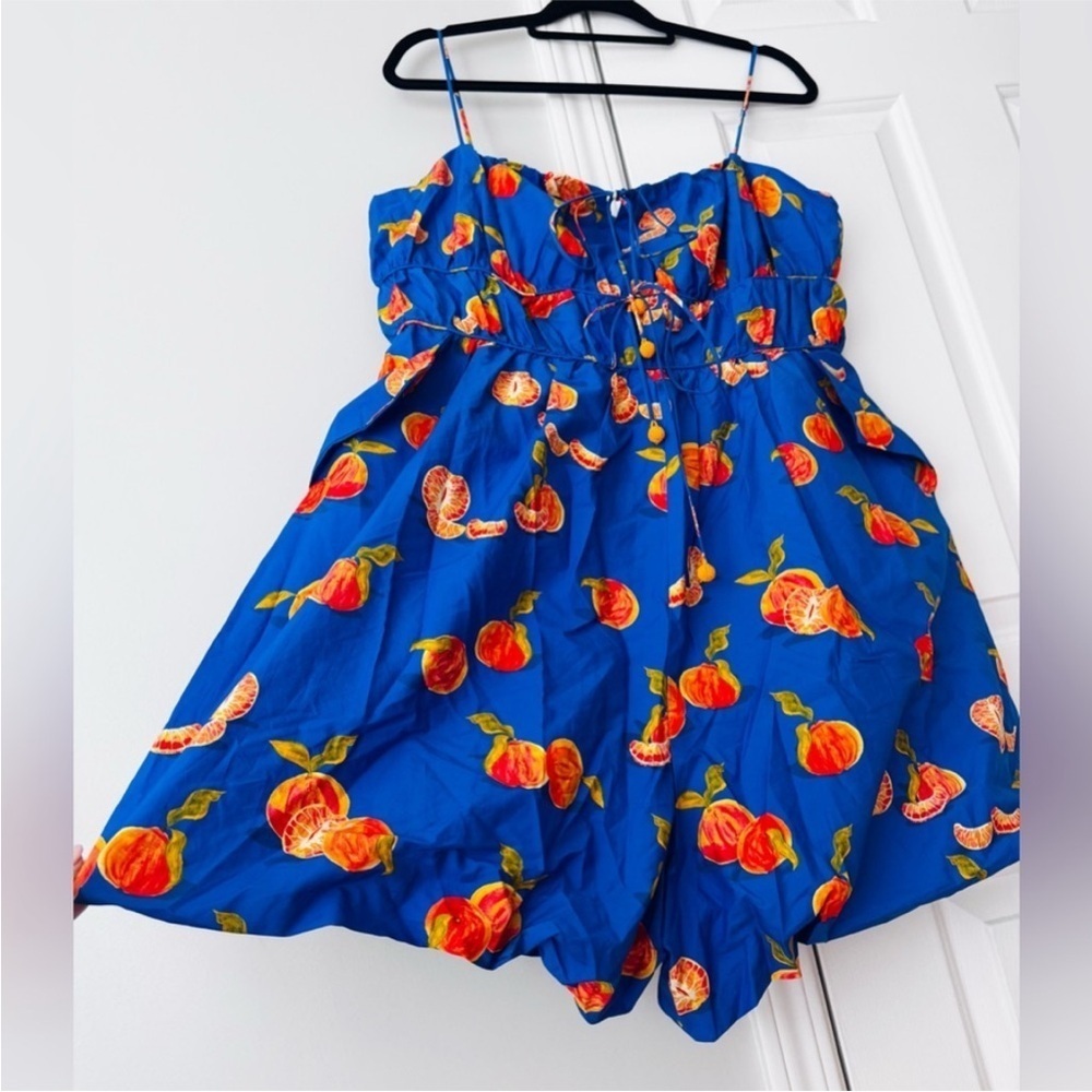 NWT! Farm Rio x Anthropologie Orange Printed Smocked Sleeveless Romper -🎬 - Picture 6 of 8
